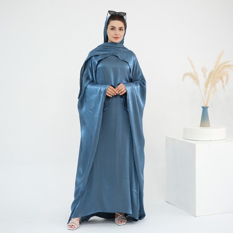 Elegant Shimmer Batwing Abaya Set with Hijab | Two - Piece Pullover Style Layered Look(MA315) - Mariam's Collection