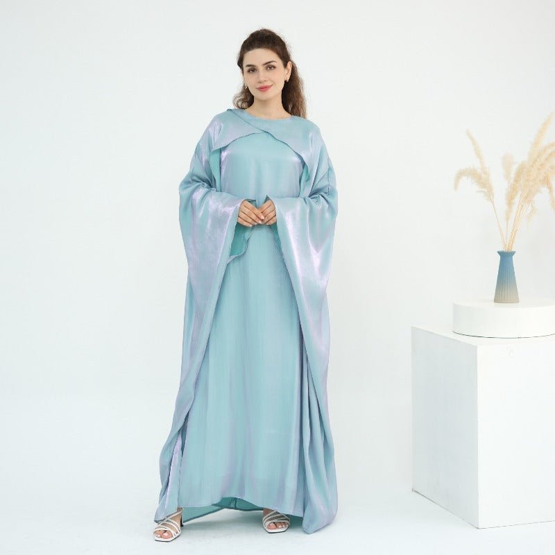 Elegant Shimmer Batwing Abaya Set with Hijab | Two - Piece Pullover Style Layered Look(MA315) - Mariam's Collection