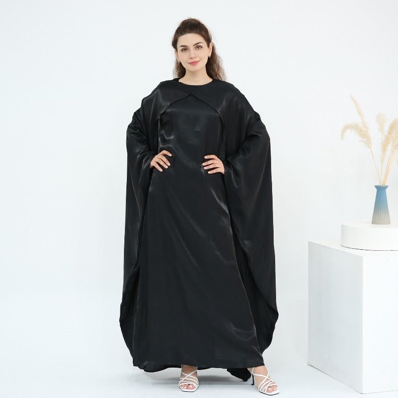 Elegant Shimmer Batwing Abaya Set with Hijab | Two - Piece Pullover Style Layered Look(MA315) - Mariam's Collection