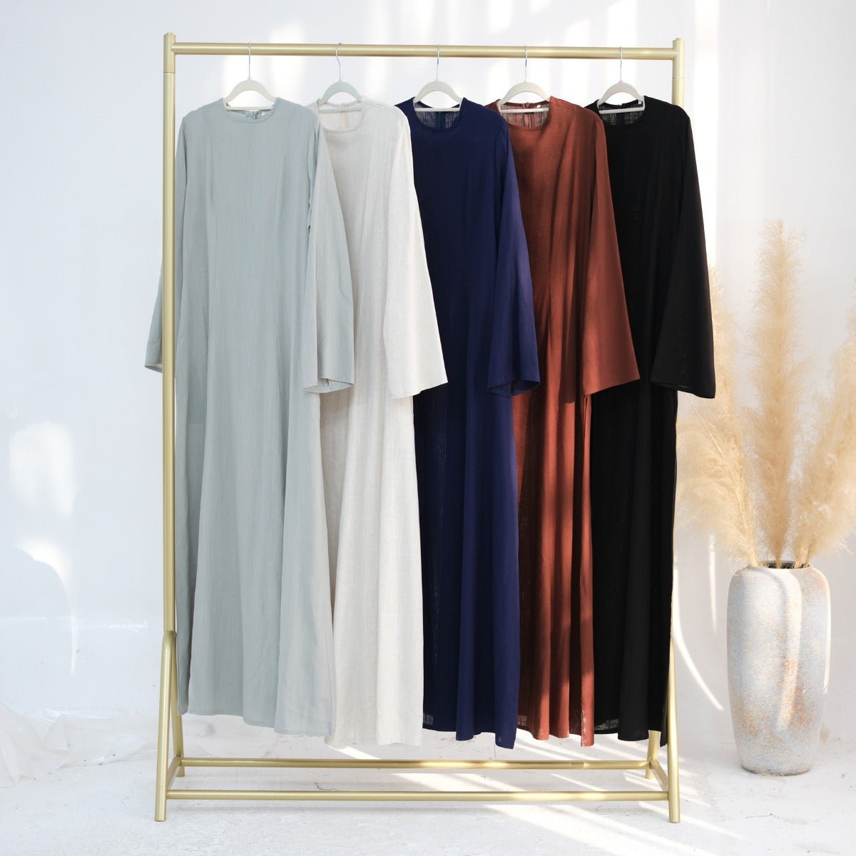 Elegant Solid Color Robe Abaya Back - Tie Dressing Gown Style Abaya with Flared Sleeves. (MA215) - Mariam's Collection