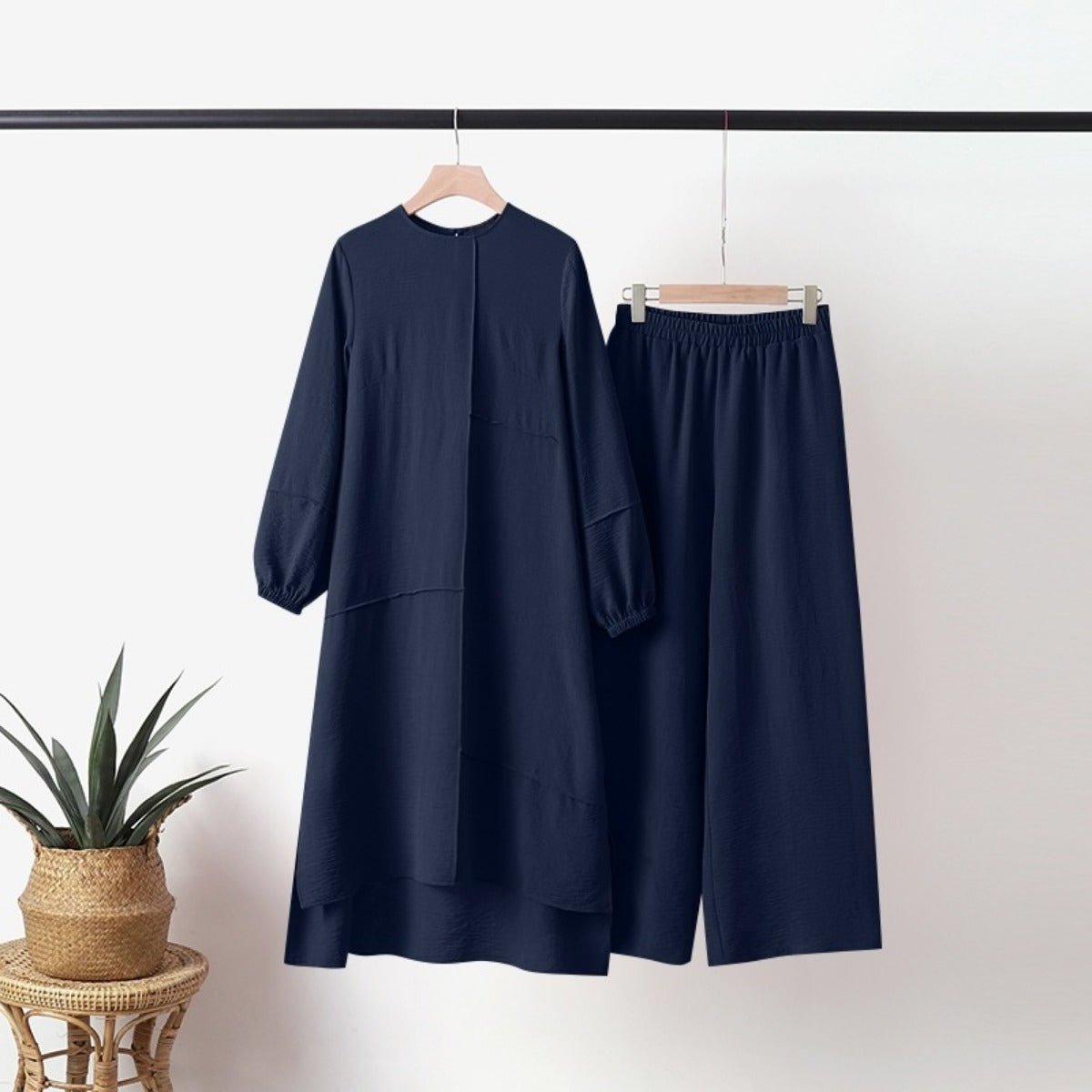 Elegant Sportswear Two - Piece Set | Modest Muslim Athleisure Bubble Sleeve Top & Wide Leg Pants. (MS101) - Mariam's Collection