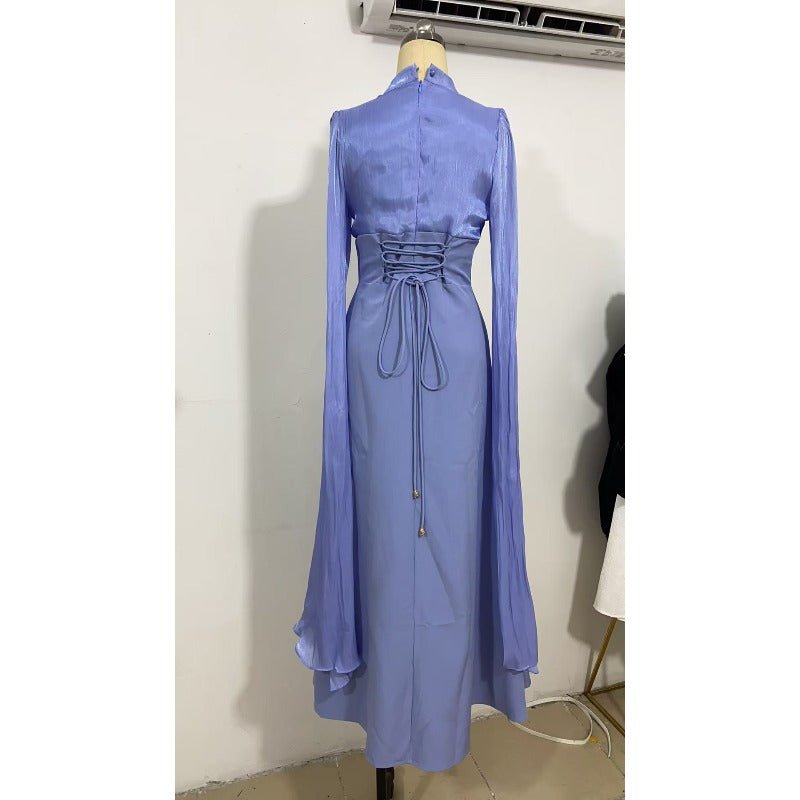 Elegant Swinging Sleeve Silk Satin Abaya Dress | High Waist Modest Maxi Dress with Back Strap Detail(MA295) - Mariam's Collection