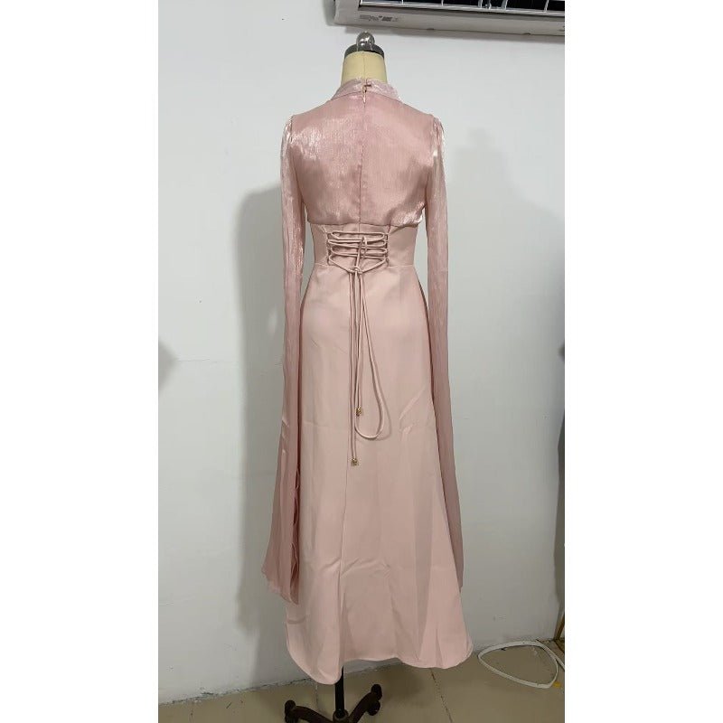 Elegant Swinging Sleeve Silk Satin Abaya Dress | High Waist Modest Maxi Dress with Back Strap Detail(MA295) - Mariam's Collection