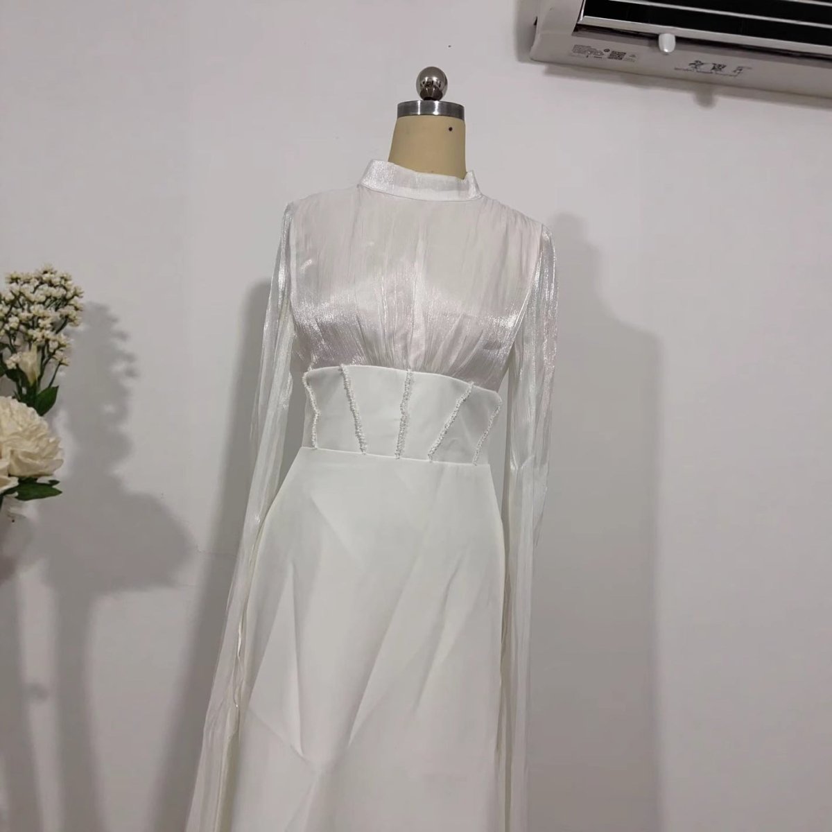 Elegant Swinging Sleeve Silk Satin Abaya Dress | High Waist Modest Maxi Dress with Back Strap Detail(MA295) - Mariam's Collection