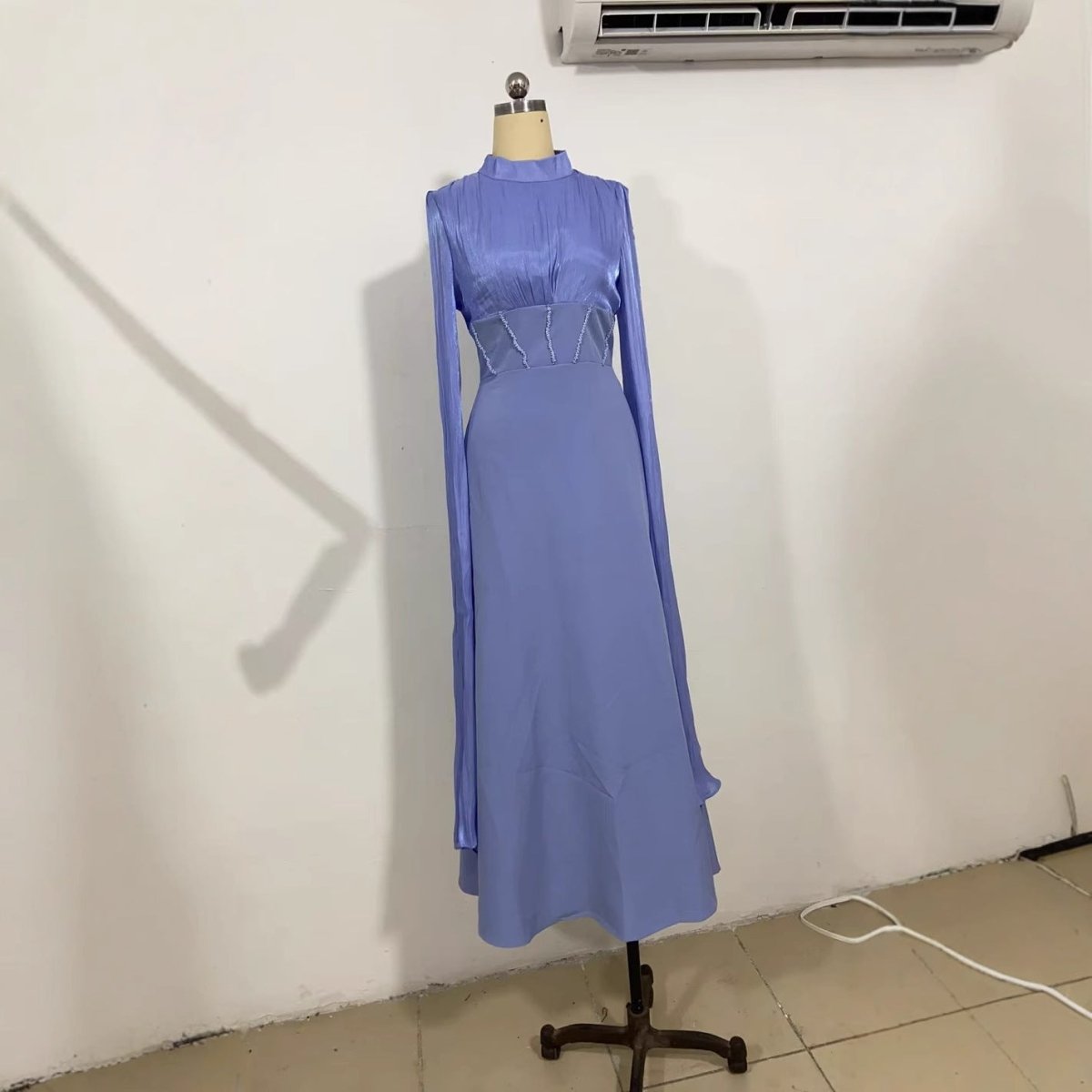 Elegant Swinging Sleeve Silk Satin Abaya Dress | High Waist Modest Maxi Dress with Back Strap Detail(MA295) - Mariam's Collection