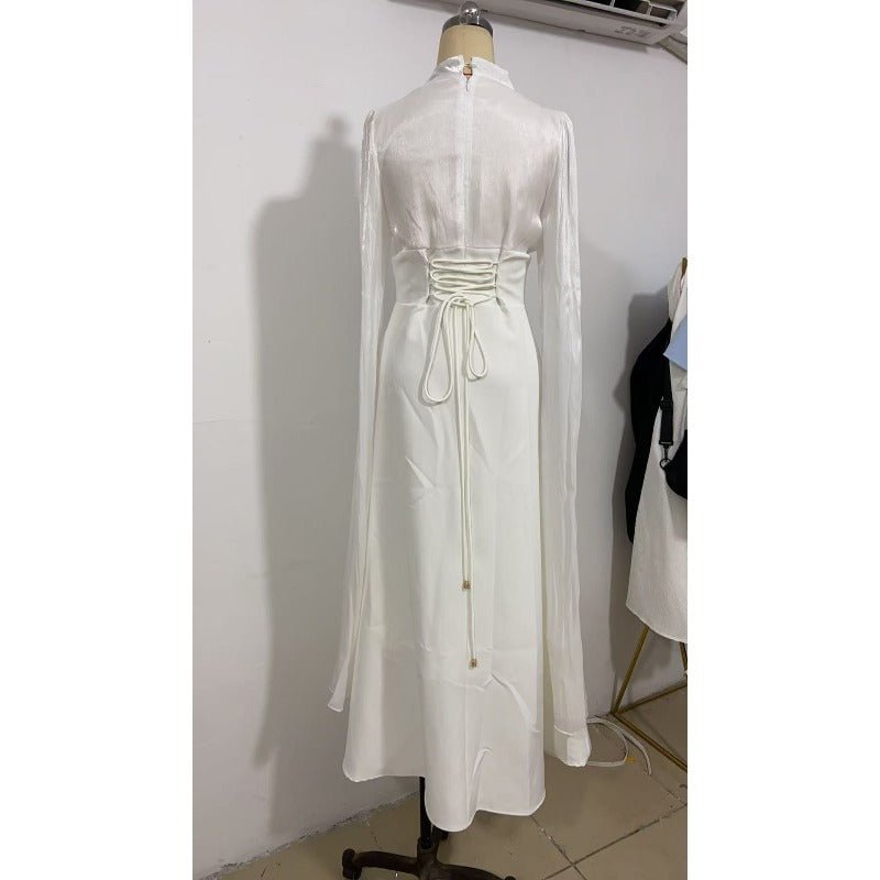 Elegant Swinging Sleeve Silk Satin Abaya Dress | High Waist Modest Maxi Dress with Back Strap Detail(MA295) - Mariam's Collection