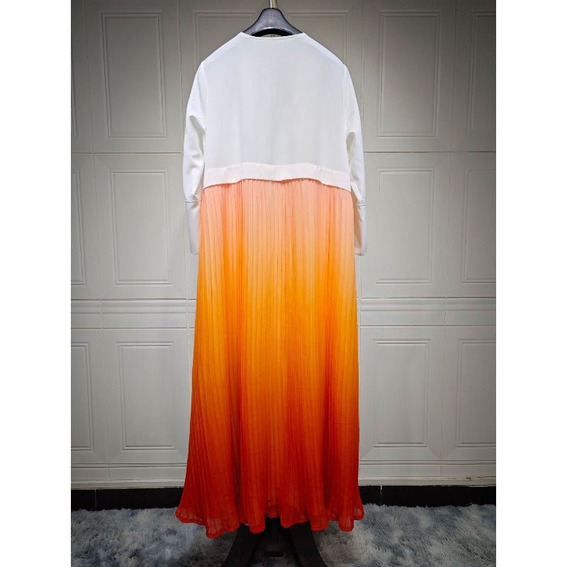 Elegant V - Neck Gradient Pleated Abaya Robe | Modest Muslim Chiffon Cardigan Maxi Dress(MOA223) - Mariam's Collection