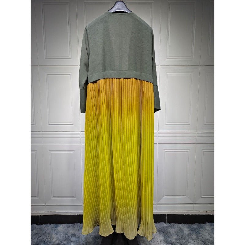 Elegant V - Neck Gradient Pleated Abaya Robe | Modest Muslim Chiffon Cardigan Maxi Dress(MOA223) - Mariam's Collection