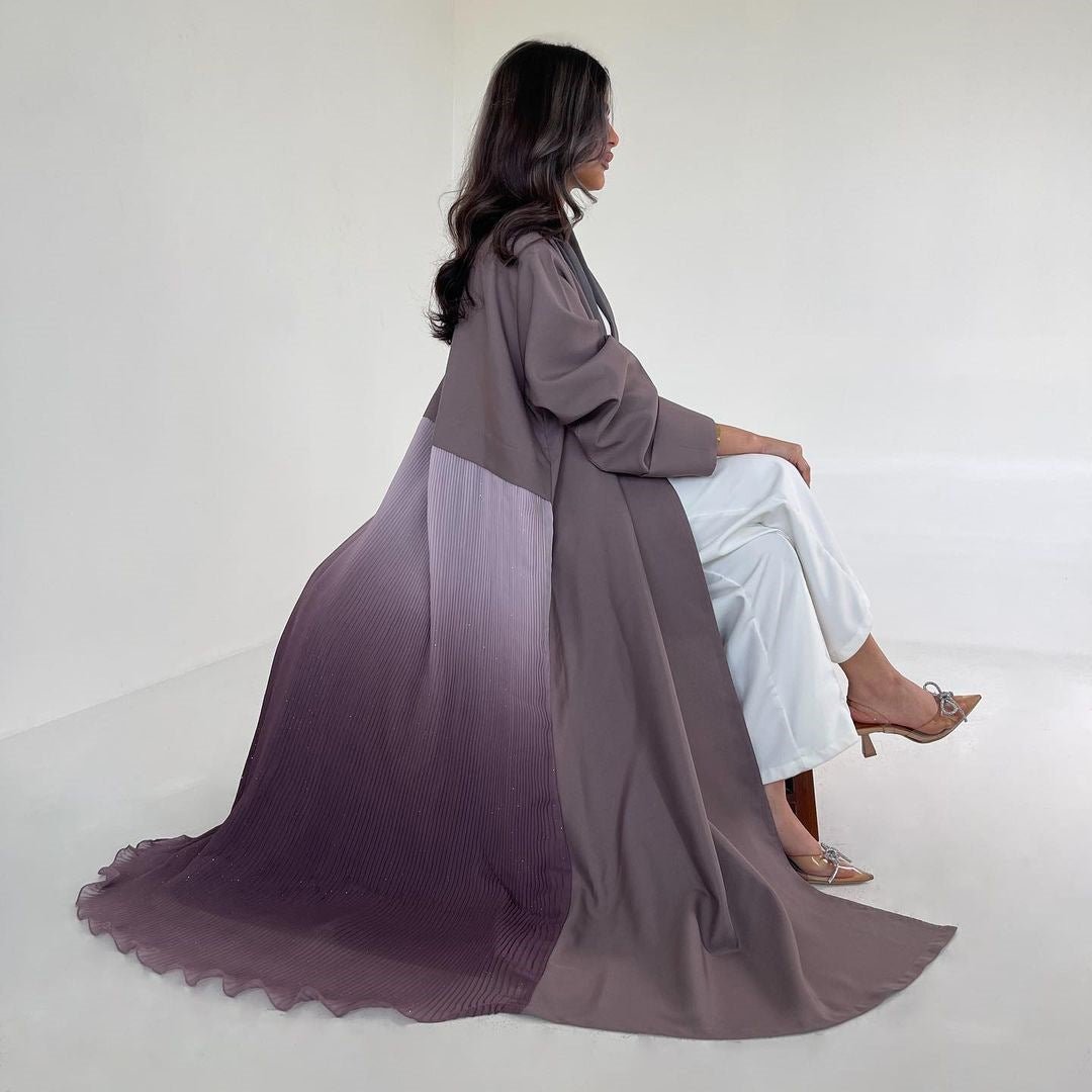 Elegant Gradient Pleated Abaya Robe | Modest Muslim Chiffon Maxi Dress (MOA223)