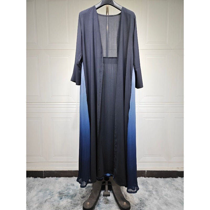 Elegant V - Neck Gradient Pleated Abaya Robe | Modest Muslim Chiffon Cardigan Maxi Dress(MOA223) - Mariam's Collection