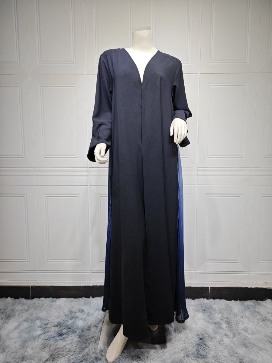 Elegant V - Neck Gradient Pleated Abaya Robe | Modest Muslim Chiffon Cardigan Maxi Dress(MOA223) - Mariam's Collection