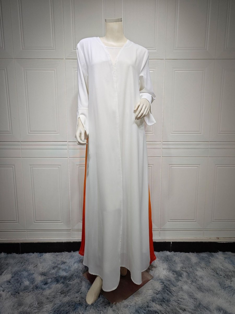 Elegant V - Neck Gradient Pleated Abaya Robe | Modest Muslim Chiffon Cardigan Maxi Dress(MOA223) - Mariam's Collection