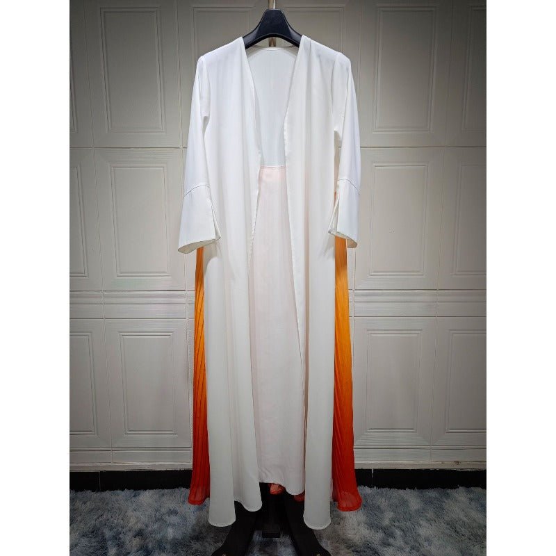 Elegant V - Neck Gradient Pleated Abaya Robe | Modest Muslim Chiffon Cardigan Maxi Dress(MOA223) - Mariam's Collection