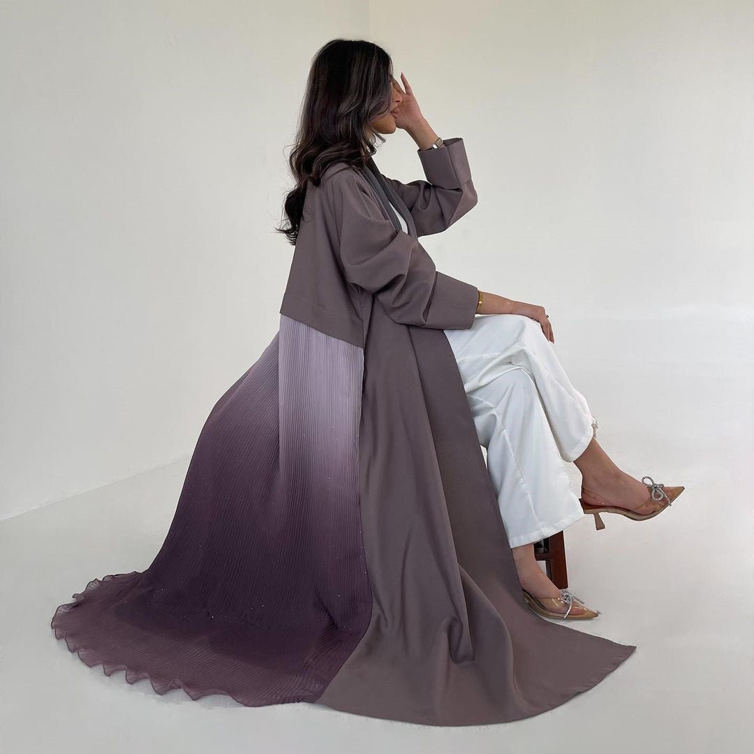 gradient pleated maxi dress Chiffon Pleated Cardigan Open Abaya Dress XL / Purple