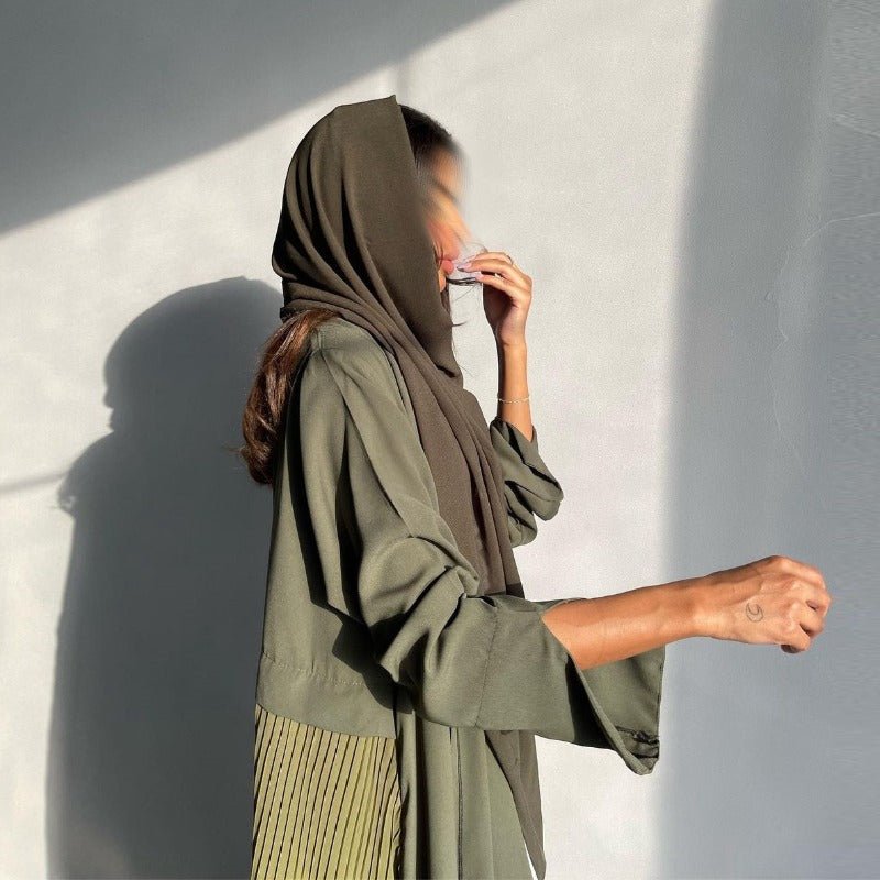 Elegant V - Neck Gradient Pleated Abaya Robe | Modest Muslim Chiffon Cardigan Maxi Dress(MOA223) - Mariam's Collection