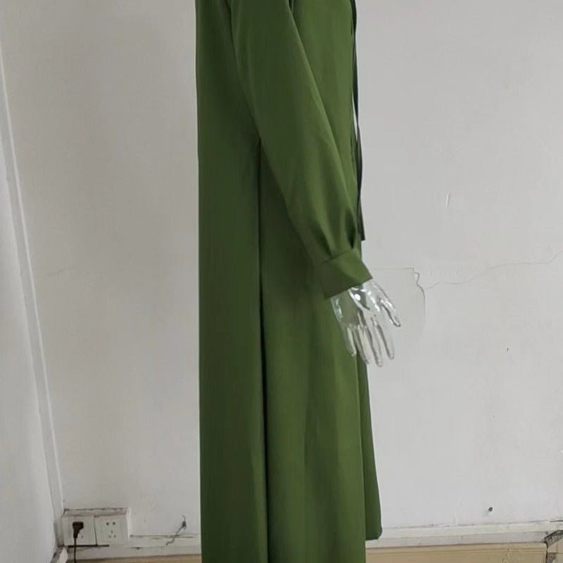 Elegant V - Neck Maxi Dress with Drawstring Design | Contemporary Modest Wear (MS121) - Mariam's Collection