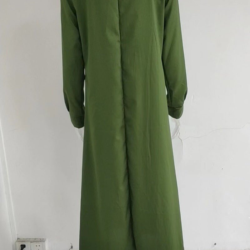 Elegant V - Neck Maxi Dress with Drawstring Design | Contemporary Modest Wear (MS121) - Mariam's Collection