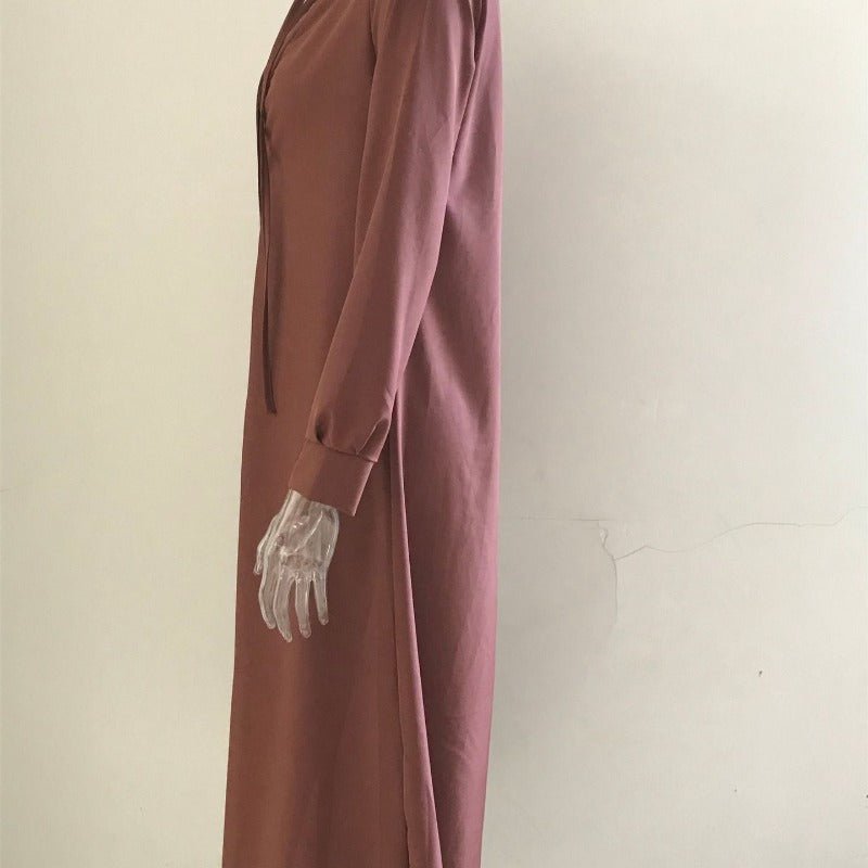 Elegant V - Neck Maxi Dress with Drawstring Design | Contemporary Modest Wear (MS121) - Mariam's Collection