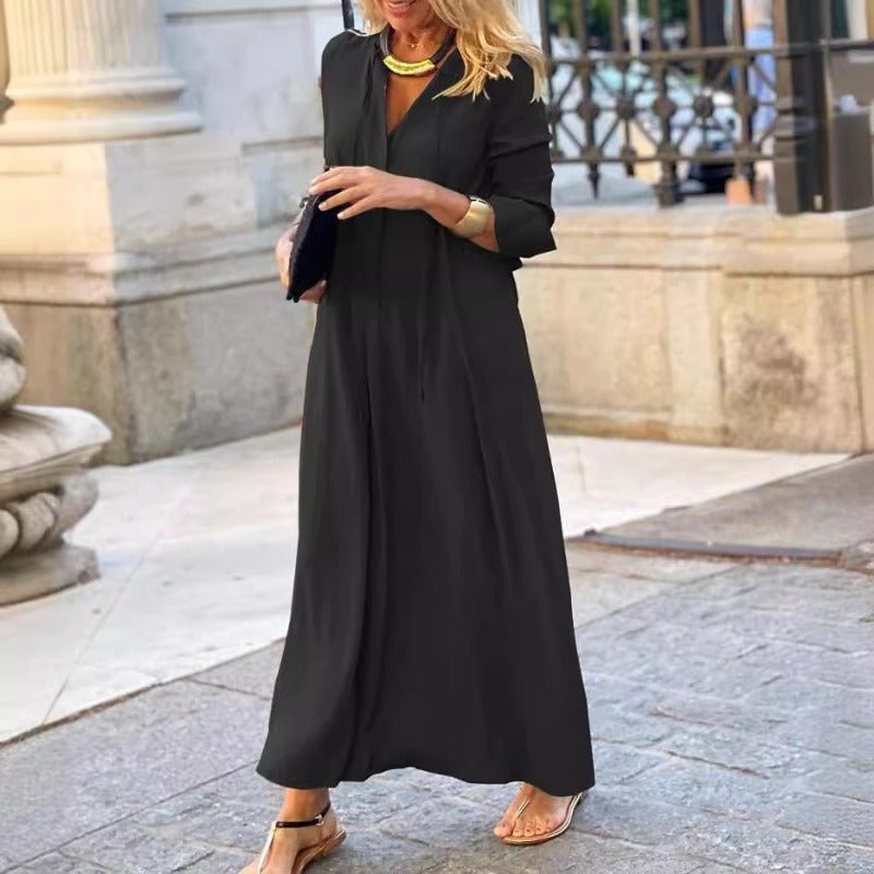 Elegant V - Neck Maxi Dress with Drawstring Design | Contemporary Modest Wear (MS121) - Mariam's Collection