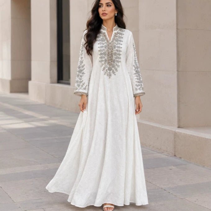 Embroidered Beaded Abaya Dress | Rhinestone-Embellished Modest Maxi Gown(MA476) - Mariam's Collection