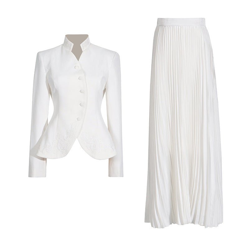 Embroidered Blazer & Pleated Skirt Set(MS214) - Mariam's Collection