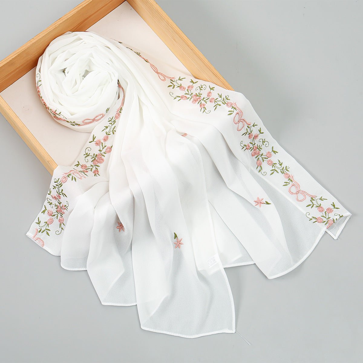 Embroidered Chiffon Hijab Scarf(MH220) - Mariam's Collection