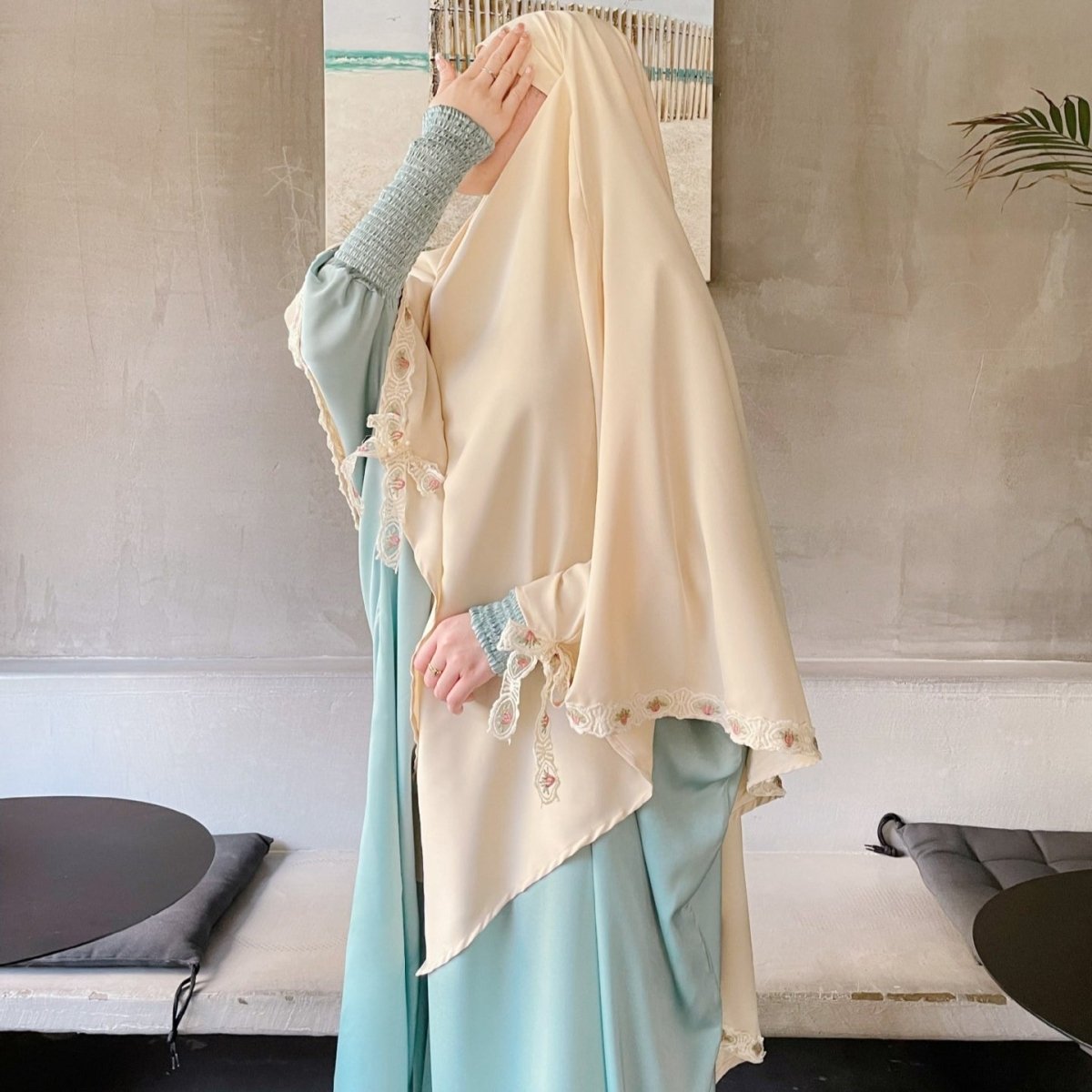 Embroidered Lace - Trimmed Prayer Khimar(MK030) - Mariam's Collection