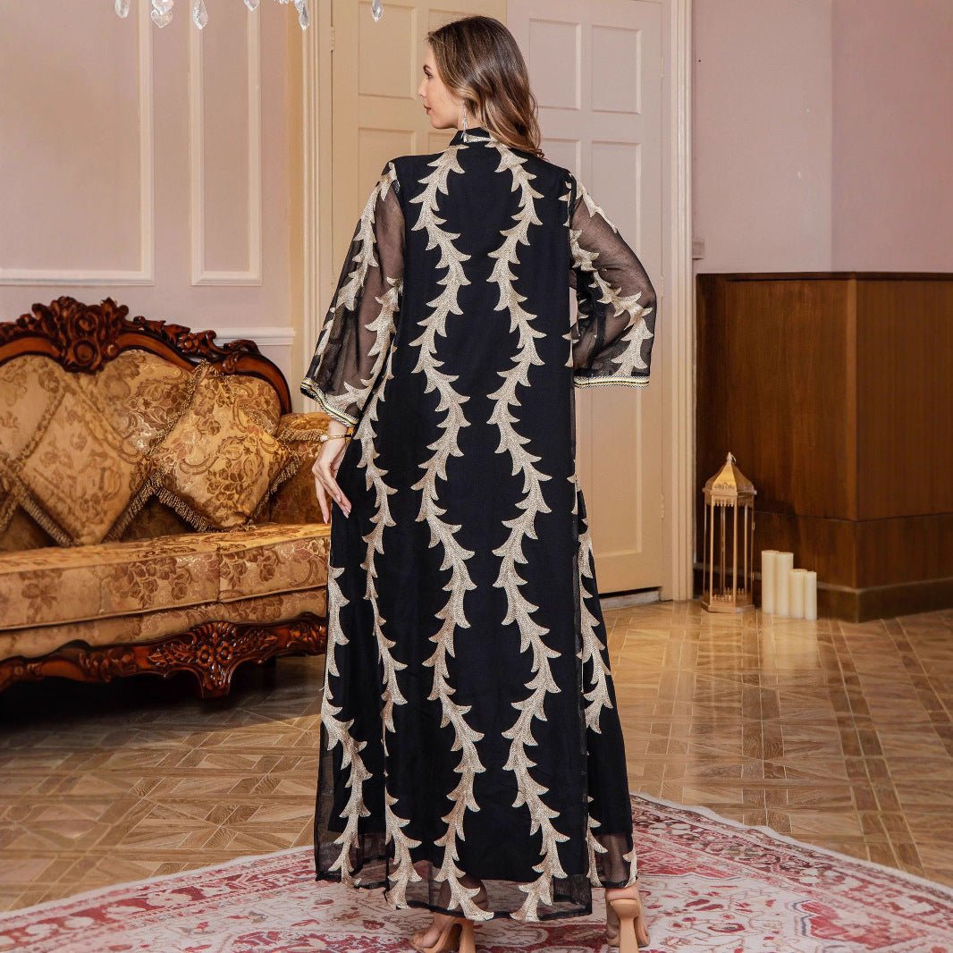 Embroidered Mesh Party Abaya — Luxury Embellished Evening Kaftan