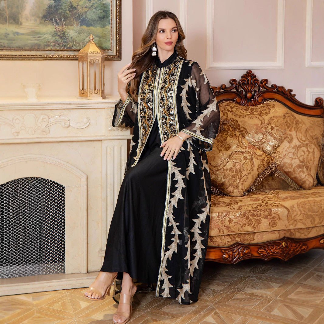 Eid Embroidery Arab Middle East Caftan Kaftan Dress #25S094 M / Black Eid Embroidery Arab Middle East Caftan Kaftan Dress #25S094 M / Black