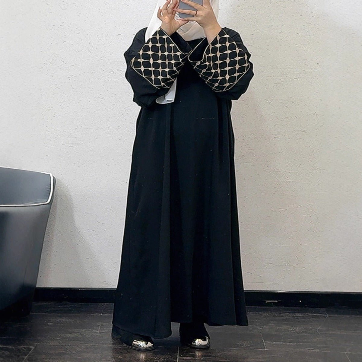 Embroidered Pattern Abaya Robe Dress - Modest Muslim Long Sleeve Maxi with Detachable Belt(MA272) - Mariam's Collection