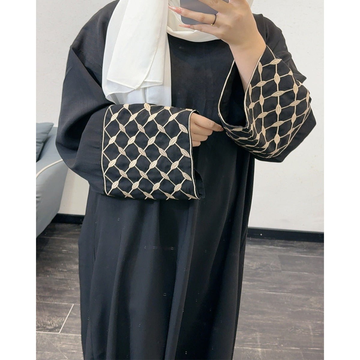 Embroidered Pattern Abaya Robe Dress - Modest Muslim Long Sleeve Maxi with Detachable Belt(MA272) - Mariam's Collection