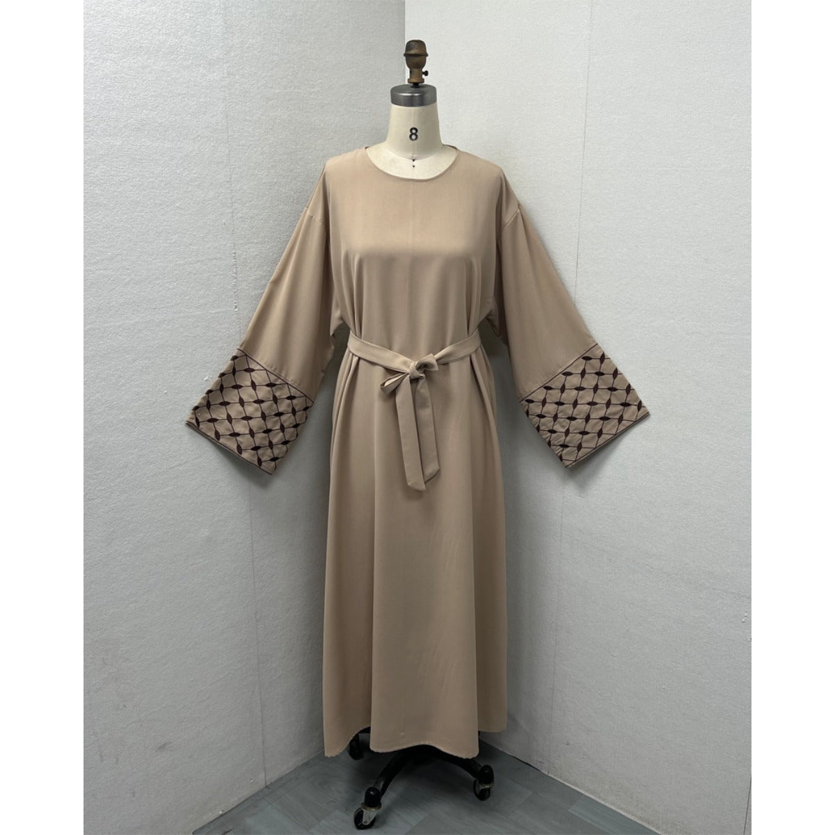 Embroidered Pattern Abaya Robe Dress - Modest Muslim Long Sleeve Maxi with Detachable Belt(MA272) - Mariam's Collection