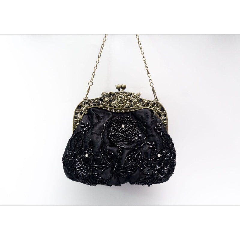 Embroidered Rose with Sequins Beads Evening Clutch Bag (MAC291) - Mariam's Collection