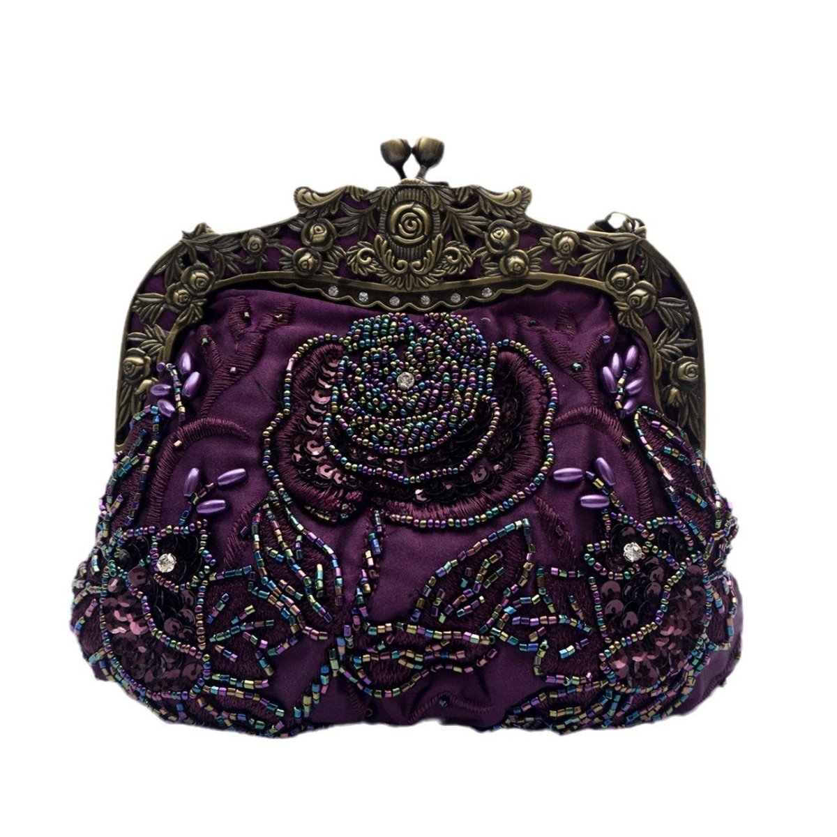 Embroidered Rose with Sequins Beads Evening Clutch Bag (MAC291) - Mariam's Collection