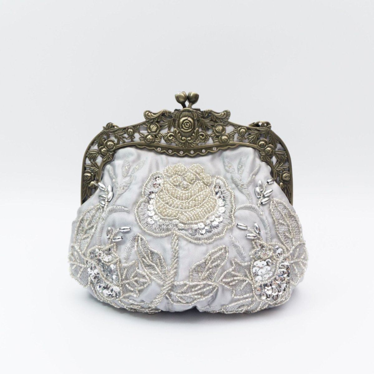 Embroidered Rose with Sequins Beads Evening Clutch Bag (MAC291) - Mariam's Collection