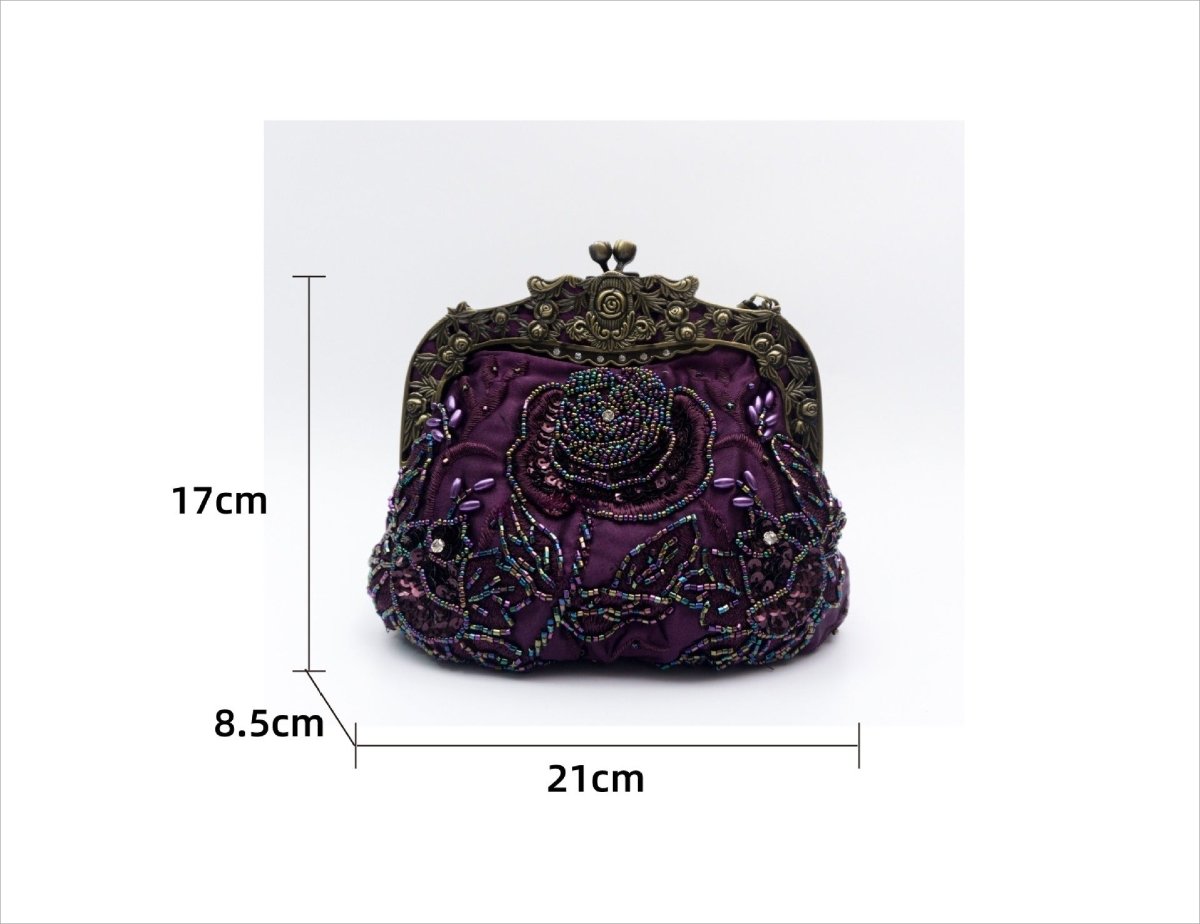 Embroidered Rose with Sequins Beads Evening Clutch Bag (MAC291) - Mariam's Collection