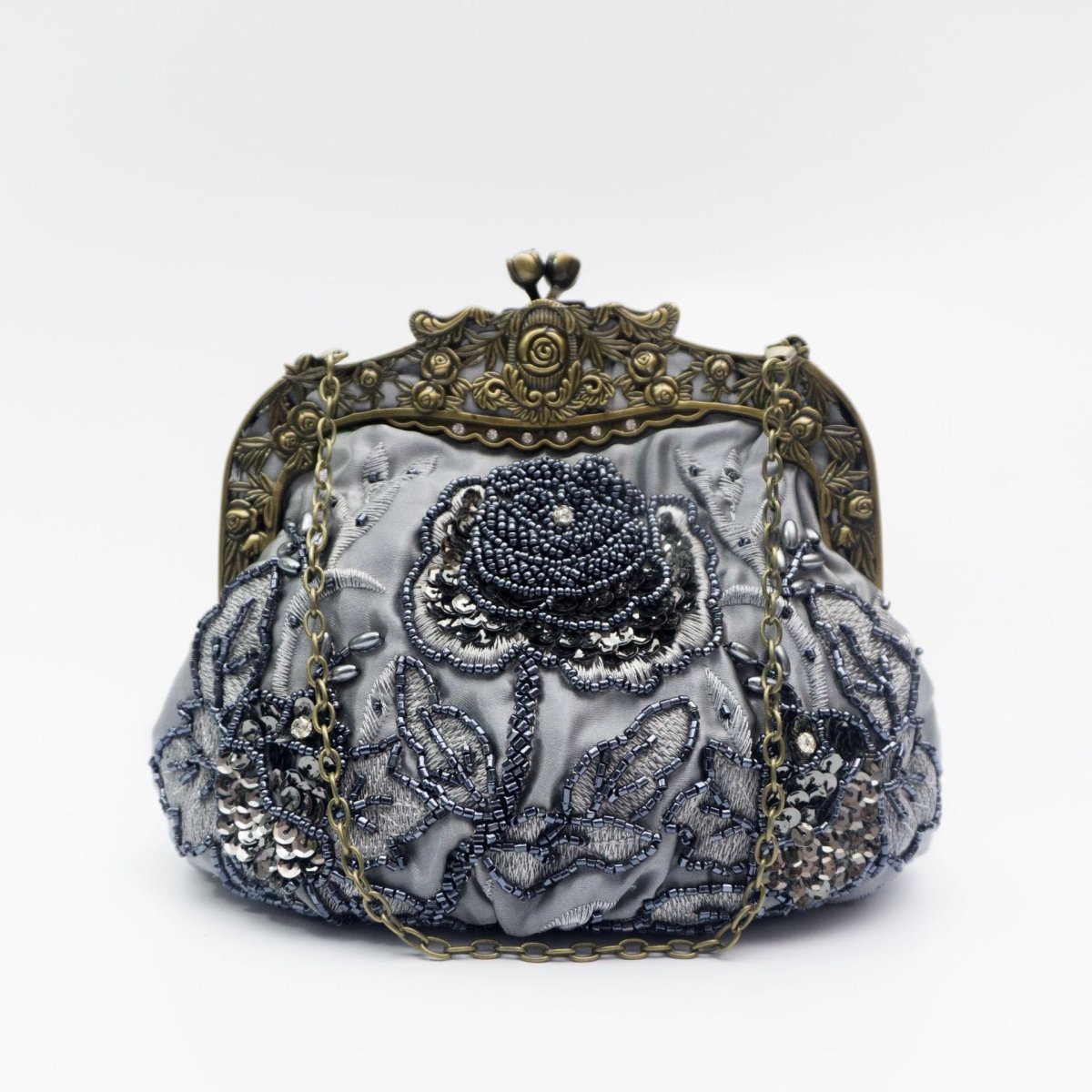 Embroidered Rose with Sequins Beads Evening Clutch Bag (MAC291) - Mariam's Collection