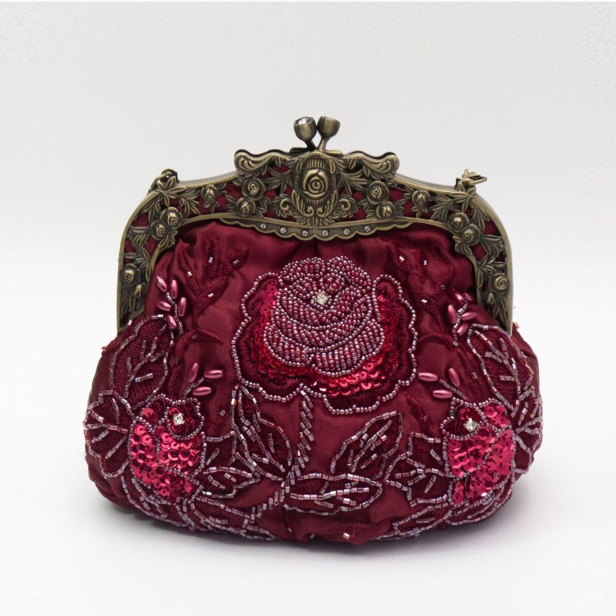 Embroidered Rose with Sequins Beads Evening Clutch Bag (MAC291) - Mariam's Collection