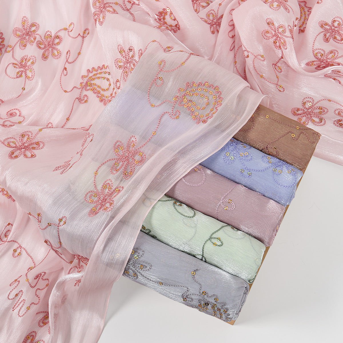 Embroidered Sequin Shimmer Hijab Scarf(MH248) - Mariam's Collection
