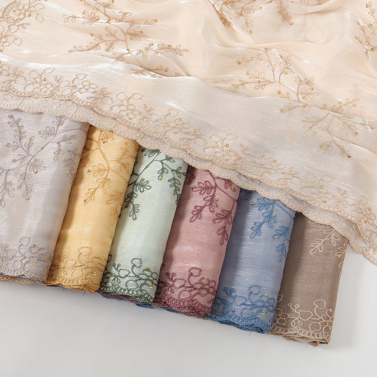 Embroidered Sequin Shimmer Hijab Scarf(MH248) - Mariam's Collection