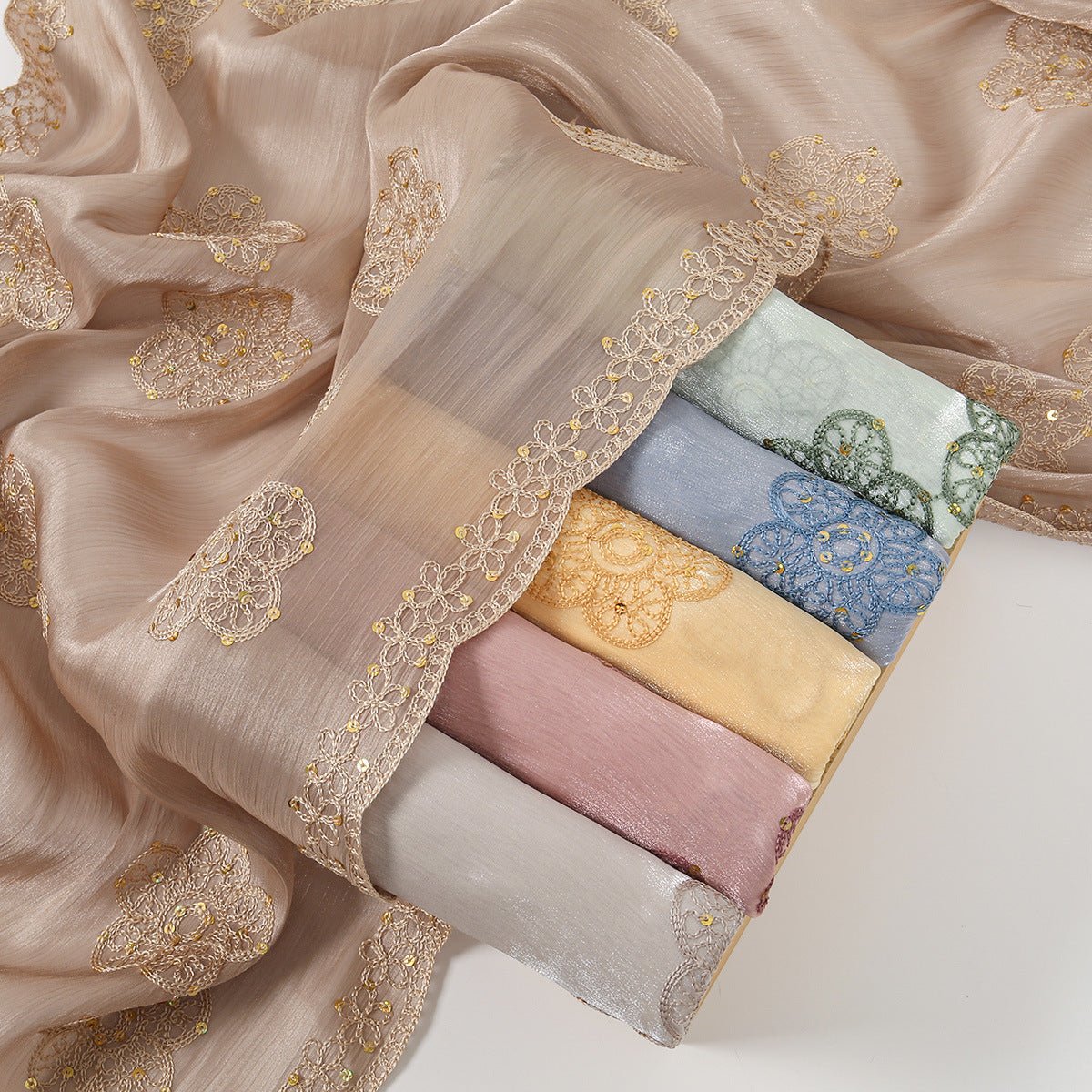 Embroidered Sequin Shimmer Hijab Scarf(MH248) - Mariam's Collection