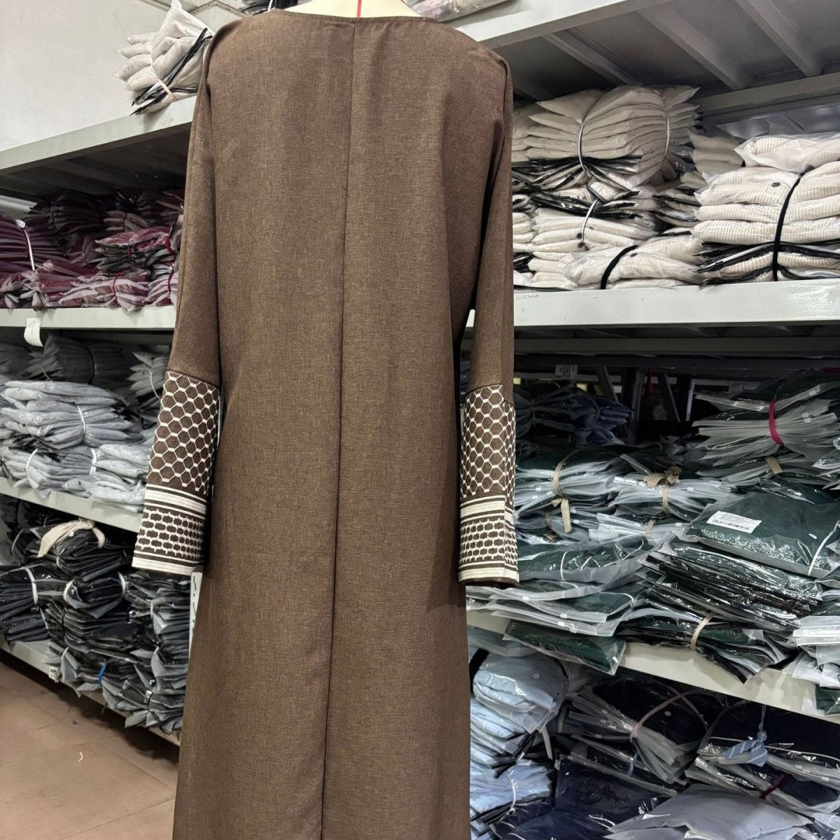 Embroidered Sleeve Abaya | Textured Open-Front Cardigan with Bell Sleeves (MOA263) - Mariam's Collection