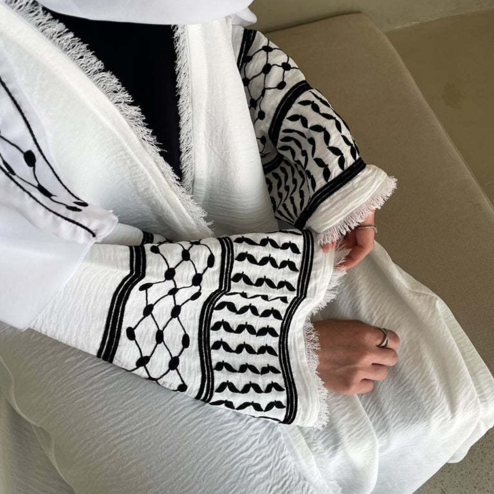 Embroidery Tassels Keffiyeh Abaya (MOA040) - Mariam's Collection