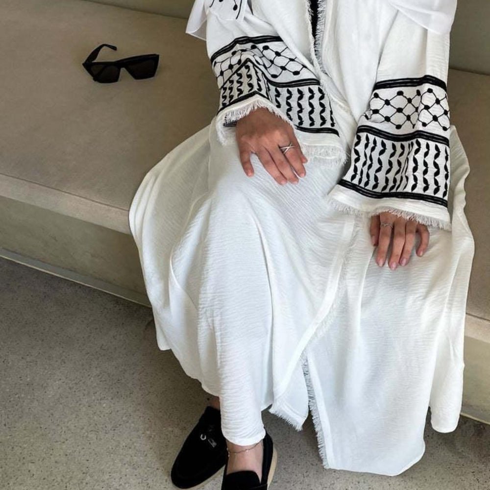 Embroidery Tassels Keffiyeh Abaya (MOA040) - Mariam's Collection