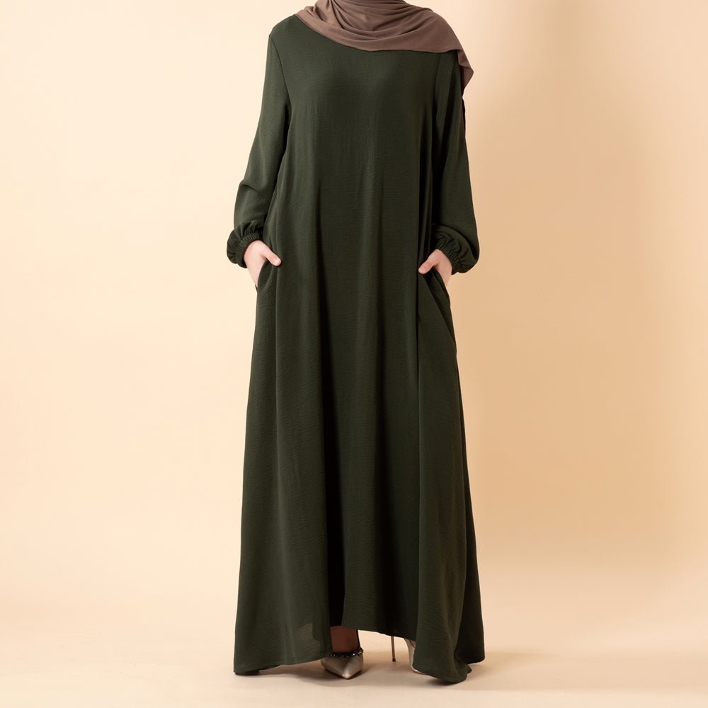 Essential Flow Crepe Maxi Dress with Pockets(MA385), Forest Olive / XXL Essential Flow Crepe Maxi Dress with Pockets(MA385), Forest Olive / XXL