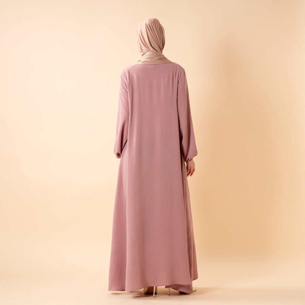 Full-length shot of A-line skirt on modest crepe maxi dress