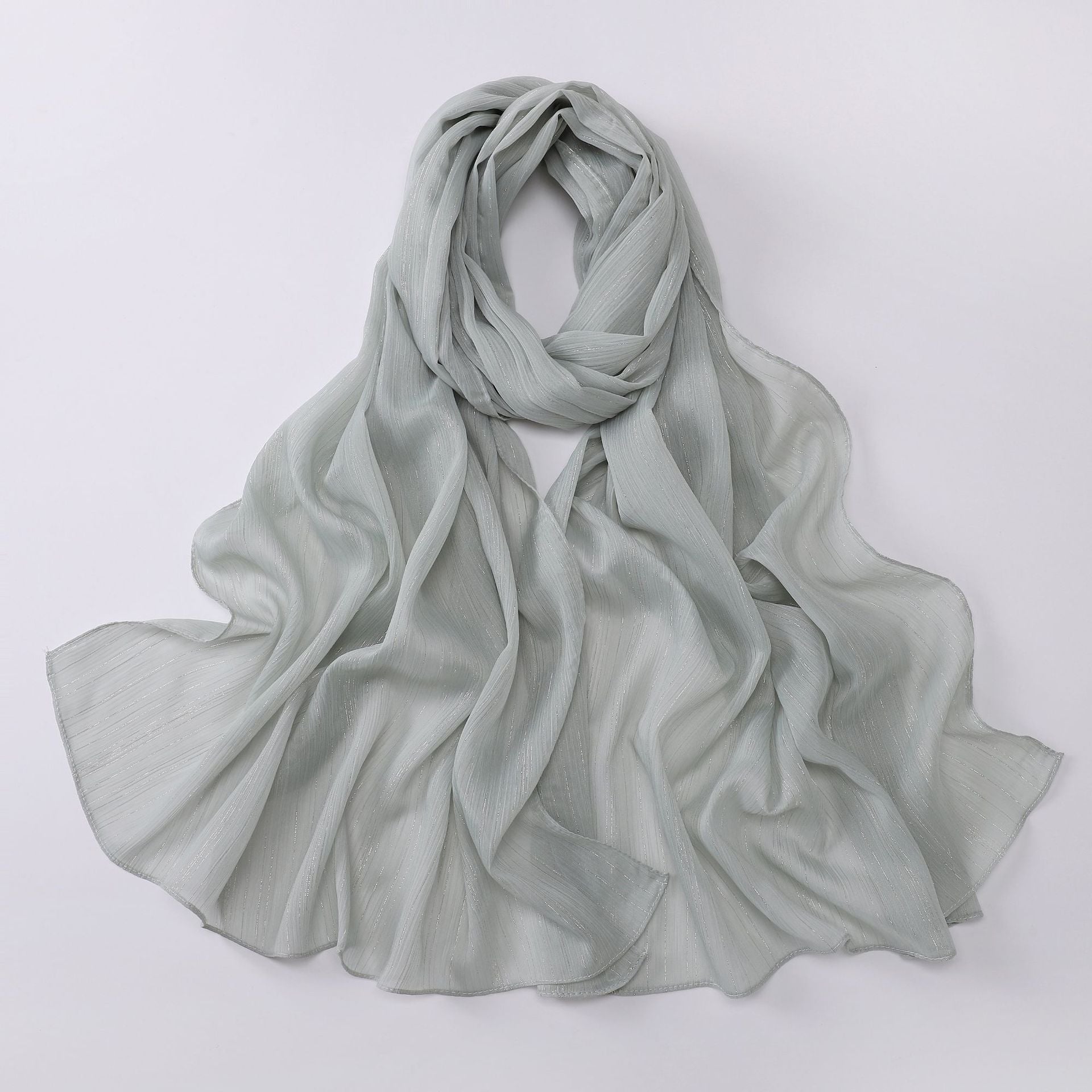 Effortless Grace Scarf Silver Crinkle Chiffon Hijab (MH153)