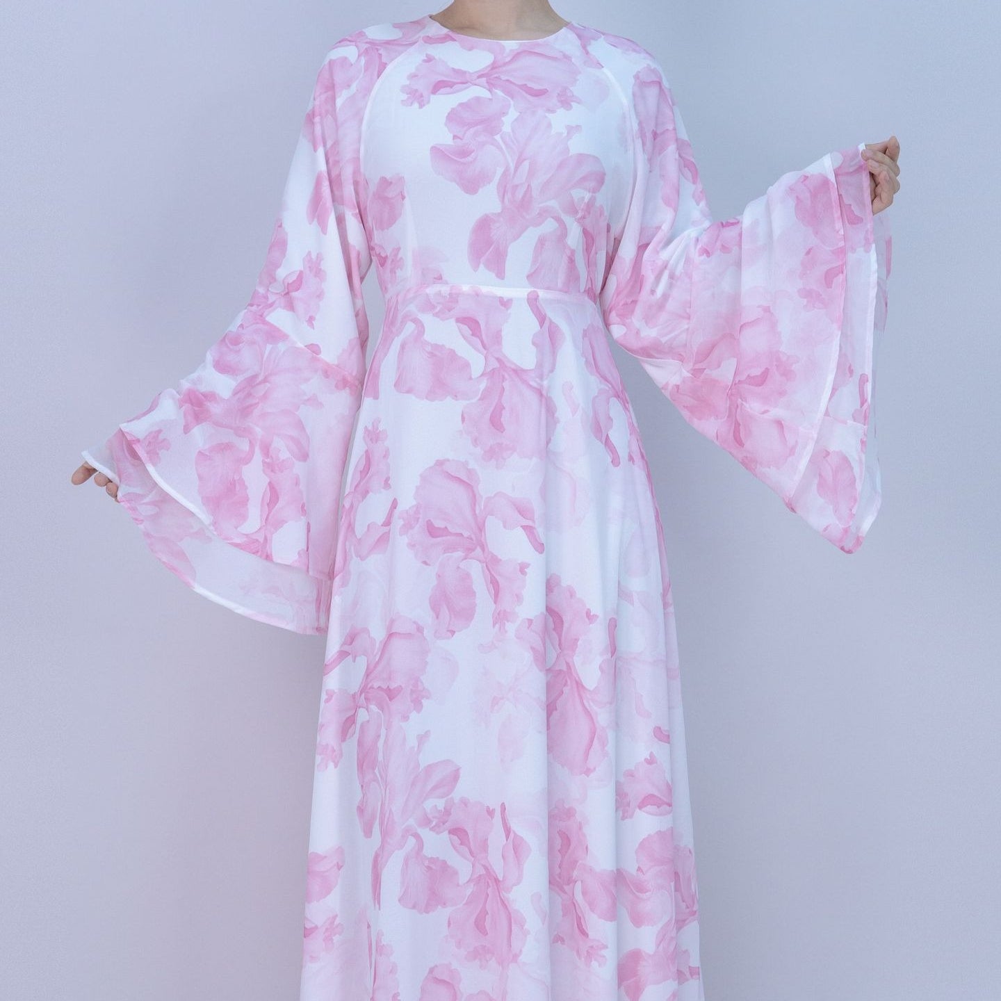 Blossom Printed Chiffon Abaya | Flared Sleeve Abaya (MA149)