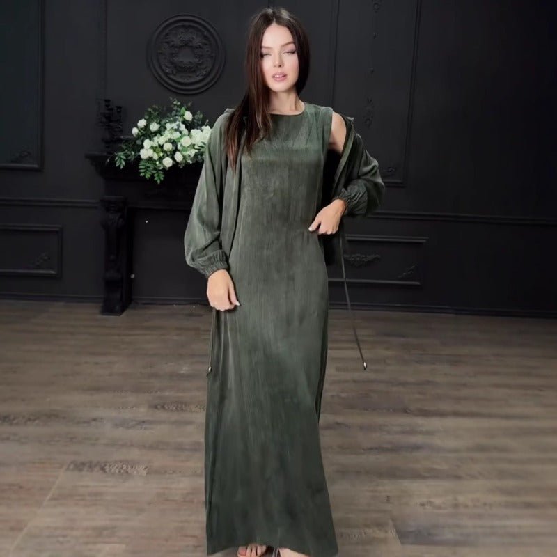 Fall Winter Modest Luxury 2 - Piece Hooded Abaya Set(MS113) - Mariam's Collection