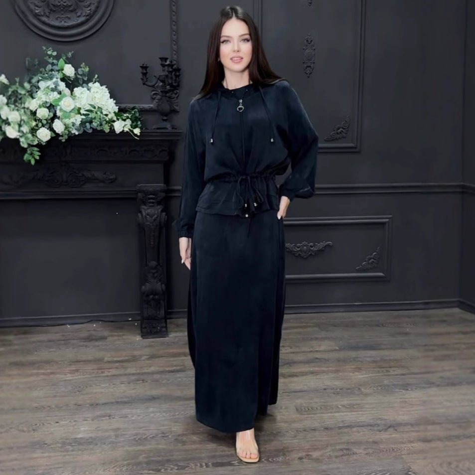 Fall Winter Modest Luxury 2 - Piece Hooded Abaya Set(MS113) - Mariam's Collection